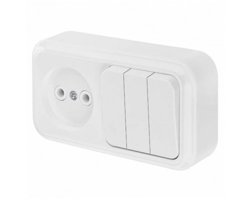 Блок 3 клавиш. выкл. + розетка, ОУ белый 3В-РЦ-525 Bylectrica ПРАЛЕСКА