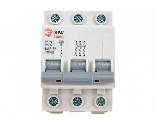 Автоматический выключ. 3P 32А 4,5кА х-ка C mod-24 ВА47-29 ЭРА Симпл (Simple)