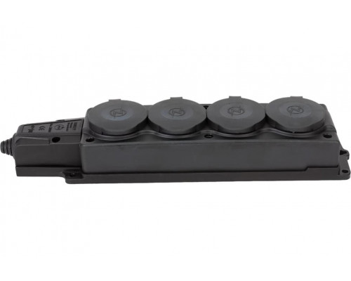 Колодка ОУ четверная 4 гн. с загл. каучук 2P+PE 1x16A 220-240V IP54 черн. 4104 (Турция) NE-AD