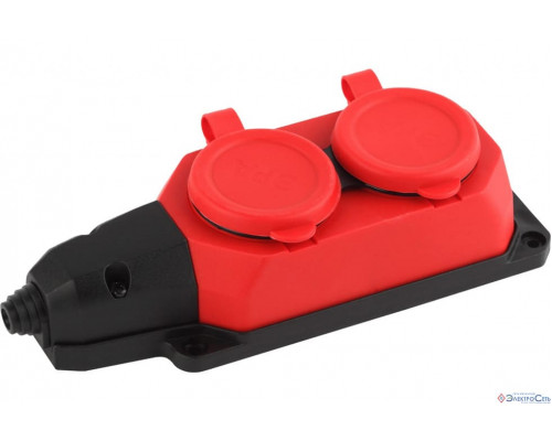 Колодка ОУ двойная 2 гн. с загл. каучук 2P+E 1x16А 220-240V красн. IP44 РП 16-232 Витебск