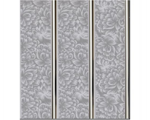 Панель ПВХ 250*3000 ФЛОРА СЕРАЯ (609) 3-х пол Серебро (12шт. уп.)
