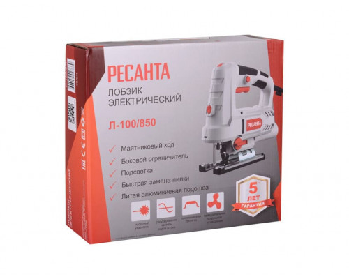 Лобзик электрический Ресанта Л-100/850 (850Вт, пропил дерева/металла 100/10мм, регул. 800   3000 об/мин) Гарантия 24 мес