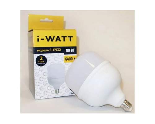 Лампа светодиодная I-WATT высокомощная T140 E27 80W (8000lm) 6400K 6K 140x205 матовая IC-драйвер i-17132