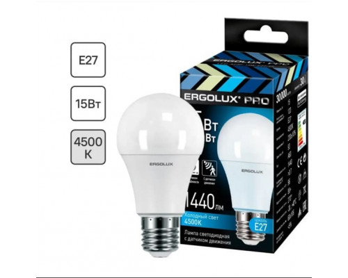 Лампа светодиодная Ergolux с датчик движ/датчик освещ. A60 E27 15W (1440lm) 4500K LED-A60P-15W-E27-4K PRO