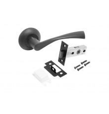 Комплект ручка и защелка АЛЛЮР АРТ "ОСКАР" BL+L45-8 BL (13150/S45) матовый черный з14677