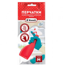 Перчатки хозяйственные латексные M Удлиненные БИКОЛОР, бежевый+бирюзовый, 1 пара Komfi BICOLO6