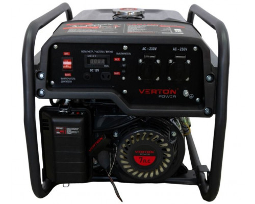 Генератор бенз VERTON POWER GG3900 (2,8/3,2 кВт, 230В, 7л.с., ручной старт, 12В, бак 12л, цифров. дисплей, 4-х тактный)